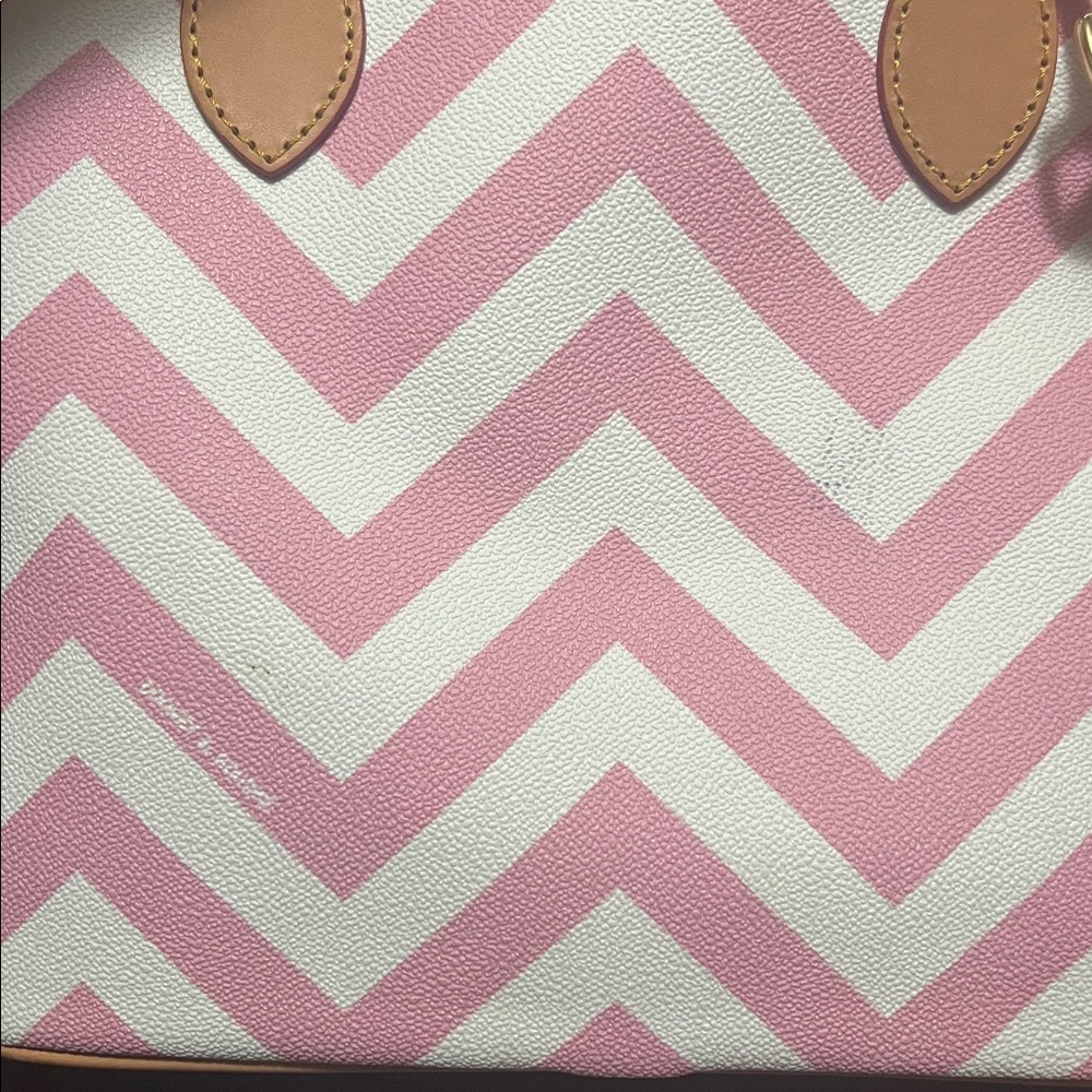 Dooney & Bourke Pink and White Chevron Satchel Set - Picture 10 of 12